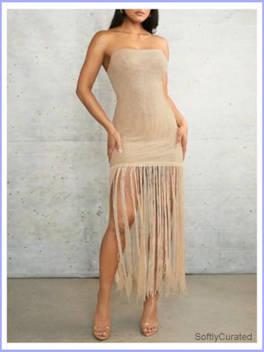 Crochet Strapless Tube Dress Backless Fringe Bodycon Maxi - Picture 2 of 5